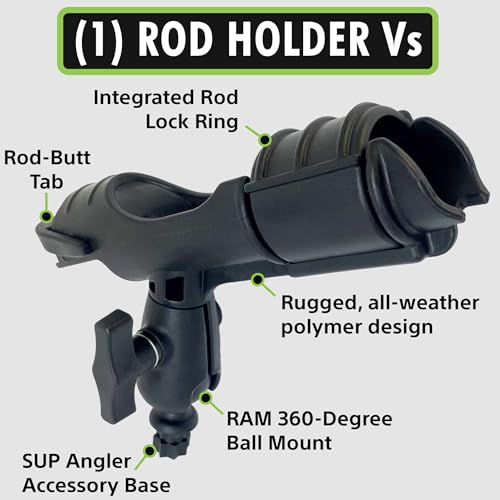 SUP Angler Lite Universal Paddle Board Mount with Paddle Board Fishing Rod Holders, Phone Holders, Cup Holders; Paddle Board Accessories - style: 1 Rod Holder / 1 Phone Holder