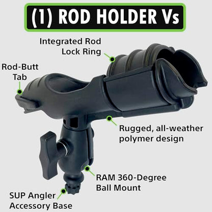 SUP Angler Lite Universal Paddle Board Mount with Paddle Board Fishing Rod Holders, Phone Holders, Cup Holders; Paddle Board Accessories - style: 1 Rod Holder / 1 Phone Holder