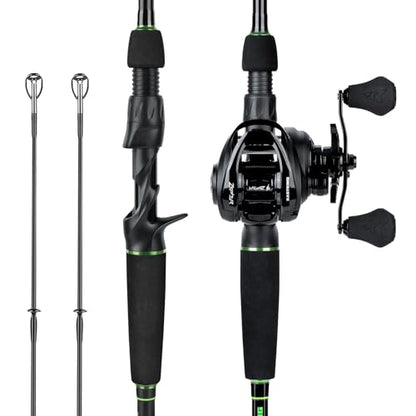 KastKing Zephyr Dual-Tip Fishing Rod and Reel Combo,Spinning & Baitcaster Combo,Dual Tips Section for Different Powers,IM6 Graphite 2-Piece Rod with Extra Tip,Sensitive & Powerful,Freshwater Fishing - style: Cast: 6'0"- Ml& M- Dual-tip Rod - Right Handed(