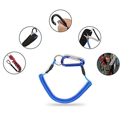 Fishing Lanyards, 7PCS Retractable Steel Wire Coiled Lanyard Safety Fishing Tool Ropes Accessories with Buckle Clip and Split Ring for Pliers Lip Grips Tackle, Boating, Kayak - color: Blue