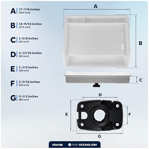 Five Oceans Boat Cutting Board, 17" x 14", White | Bait Cutting Table, Slide Lock Deck & Rail Mount, Knife & Pliers Holder, 3 Deep Trays & Draining Hole, FO4780 - color: Deluxe Bait Cutting Board (Rail & Deck Mount)
