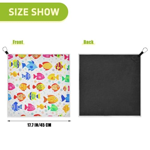 Fish 2 Pack Waffle Pattern Golf Towels, 17.7"x17.7" Square Golf Towel with Carabiner Clip and Magnetic Snap for Cleaning Golf Ball, Club