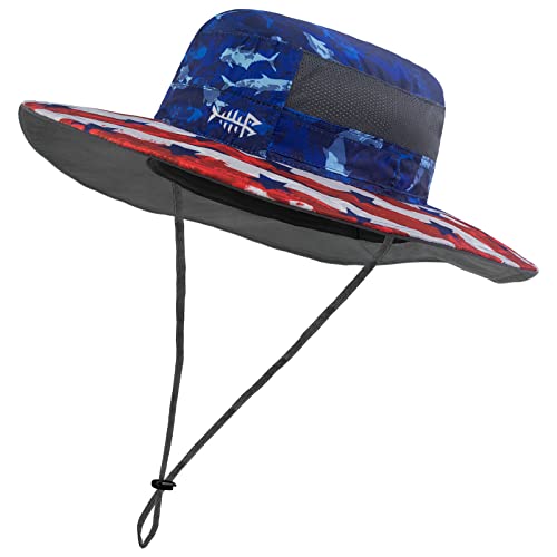 BASSDASH UPF 50+ Sun Fishing Hat Water Resistant with Detachable Neck Flap - color: Americana