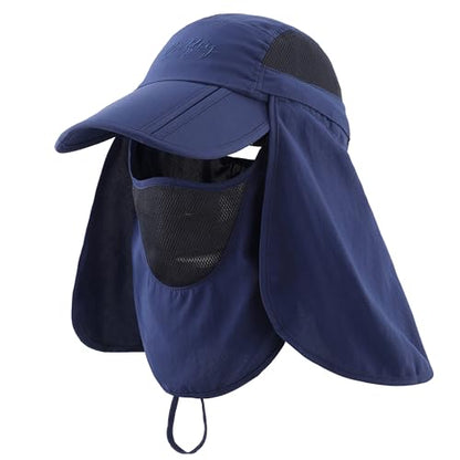 Connectyle Men's Foldable Baseball Sun Cap with Removable Face Mask Neck Flap Cover UPF 50+ Sun Protection Fishing Hiking Hat - color: Navy