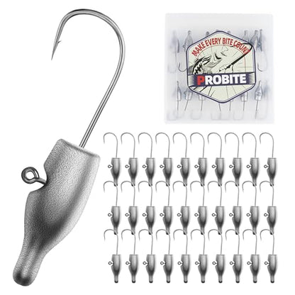 30PCS Fishing Jig Heads & Offset Worm Hooks, High-Carbon Steel for Straight-Rig Soft Plastics, Curly Tails & Stickbaits, Ideal for Vertical Jigging & Micro Fishing, Freshwater & Saltwater - size: 1/8oz