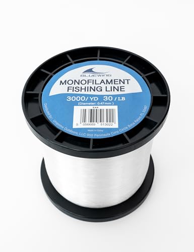 BLUEWING Monofilament Fishing Line Clear Mono Fish Wire Thin Diameter String 6-400 lbs, 50-3000 Yards - color: 01-Clear, size: 0.47mm/30lb/3000YD
