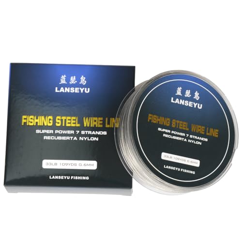 100M 33LB Fishing Steel Wire Fishing Lines max Power 7 Strands Super Soft Wire Lines Cover with Plastic Waterproof Diameter 0.6mm