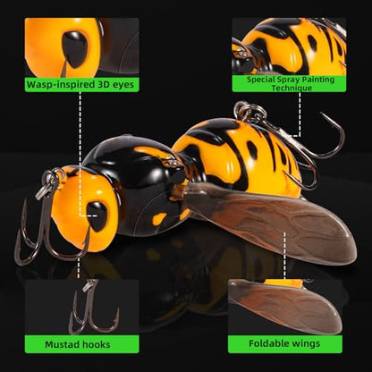 FONMANG Top Water Fishing Lures, 3-Pcs Topwater Lures for Bass Walleye Pike, 2025 New Wasp Crawl Bait for Freshwater and Saltwater - color: A1-Wasp Topwater