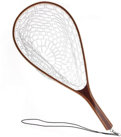 Aventik Fly Fishing Landing Net for Trout Soft Rubber Ghost Mesh Catch and Release Wooden Frame Lightweight and Tangle-Free - style: Round Head