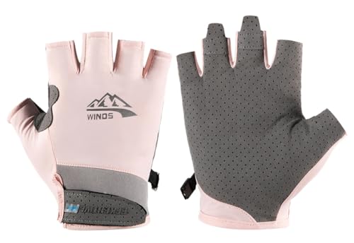 SUJAYU UV Protection Gloves - Women & Men's Fingerless Driving, Fishing & Sailing Gloves with UV & Sun Protection - color: Pink, size: Medium