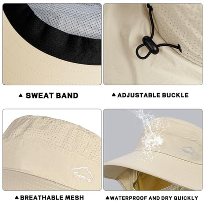 Rosoz Sun Hat for Men Women with Neck Flap,Wide Brim UPF50+ Fishing Hat with Detachable Face Cover Outdoor Sun Protection Hat - color: 1pack-beige