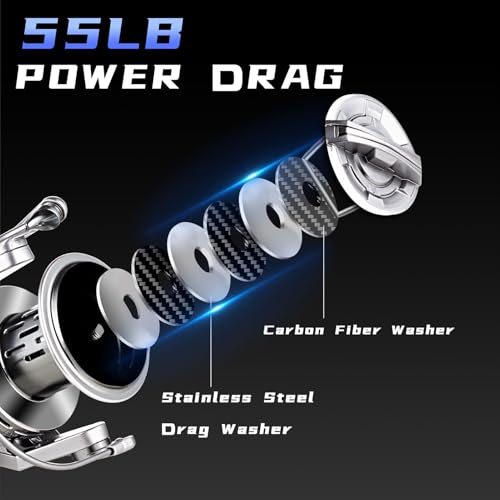 GARRET Spinning Reel, 8000/10000/12000 Aluminum Frame Surf Fishing Reels, Carbon Fiber 55LB Power Drag, Heavy Long Casting Inshore Saltwater & Offshore Saltwater Freshwater Fish Reel