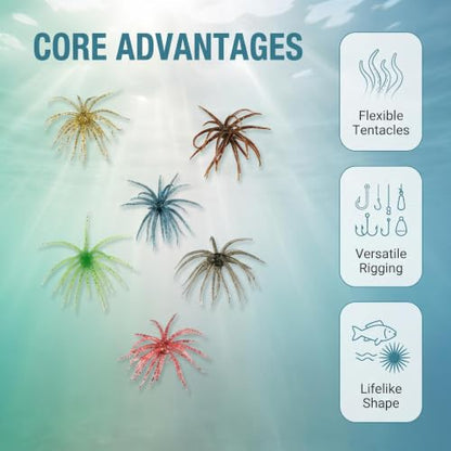 12PCS Mixed Sea Urchin Soft Lure, TPE Super Durable Tentacle Creature Soft Lures Easy Catch for Bass Pike Trout, Versatile Saltwater Freshwater Fishing Soft Bait - color: XL-6colour-12pcs