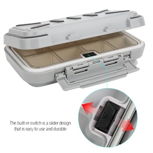 Portable ABS Water proof Fishing Tackle Box - Shockproof Lure Organizer with Removable Dividers for Baits, Hooks & Fishing Gear,6.5x3.7x1.8in(Grey)