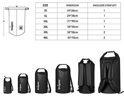 Unigear Dry Bag Waterproof, 2L/5L/10L/20L/30L/40L Floating and Lightweight Bags for Kayaking, Boating, Fishing, Swimming and Camping with Waterproof Phone Case - color: Black, size: 5L