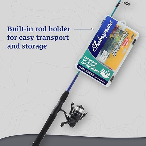 Shakespeare Catch More Fish Spinning Reel and Fishing Rod Combo with Kit - color: Lake/Pond, style: 2024 Model