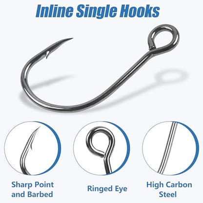 Fishing Inline Single Hooks - 60pcs/Box Single Replacement Hooks for Fishing Baits Lures Plugs Large Eye with Barbed for Saltwater Freshwater #4#2# 1# 1/0 2/0 - size: 5 sizes mixed