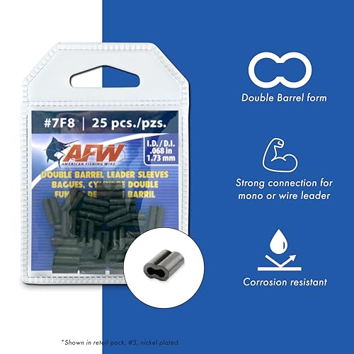 AFW American Fishing Wire Double Barrel Crimp Sleeves – Copper, Black Burr-Free & Corrosion Resistant Finish, Ideal for Rigging Fishing Leaders Over 90lbs, Packaged for Angler's Choice (Retail, Bulk) - size: 1000 Pieces, 0.096 -Inch Inside Diameter