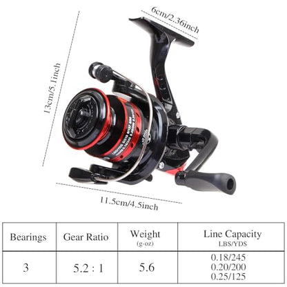 I00000 Fishing Rod and Reel Combos with Fiberglass Telescopic Fishing Pole - Spinning Reel Fishing Carrier Bag, Freshwater and Saltwater Fishing Rod Kit,Travel Fishing Kit for Bass Trout - color: Black and Red