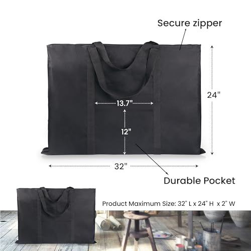 JJRING Dacron Light Weight Art Portfolio Bag, 24'' x 32'' for 23'' x 31'', Black Carrying Storage Case for Poster, Sketching, and Drawing - size: 23''*31''