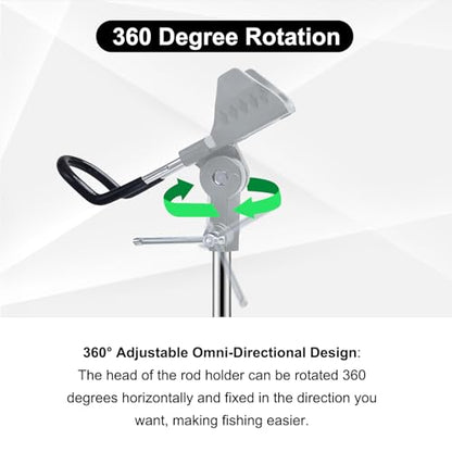 Fishing Rod Holders, 360 Degree Adjustable Fishing Pole Holders for Ground, Multifunctional Stainless Steel Beach Fishing Rod Holder Fishing Gifts for Men - color: Silver and Black