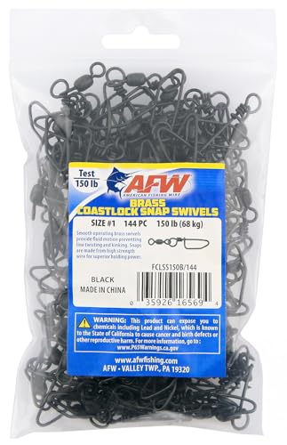 AFW Brass Coastlock Snap Swivels – Durable Fishing Gear with High-Strength Wire Snaps, Black Oxide Finish, Prevents Line Twisting & Kinking, Supports Up to 350 lb Test. - size: 144 pc, #1, 150 lb test