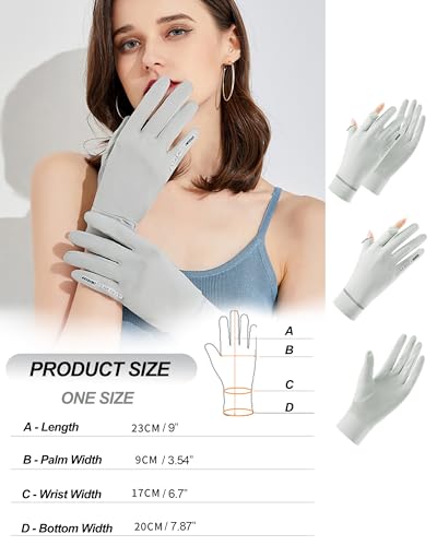 Women Sun Gloves UPF 50+ UV-Protection, Summer 2-Fingers-Flip Thin Ice-Silk Breathable Mesh Cooling Running Gloves - color: Grey