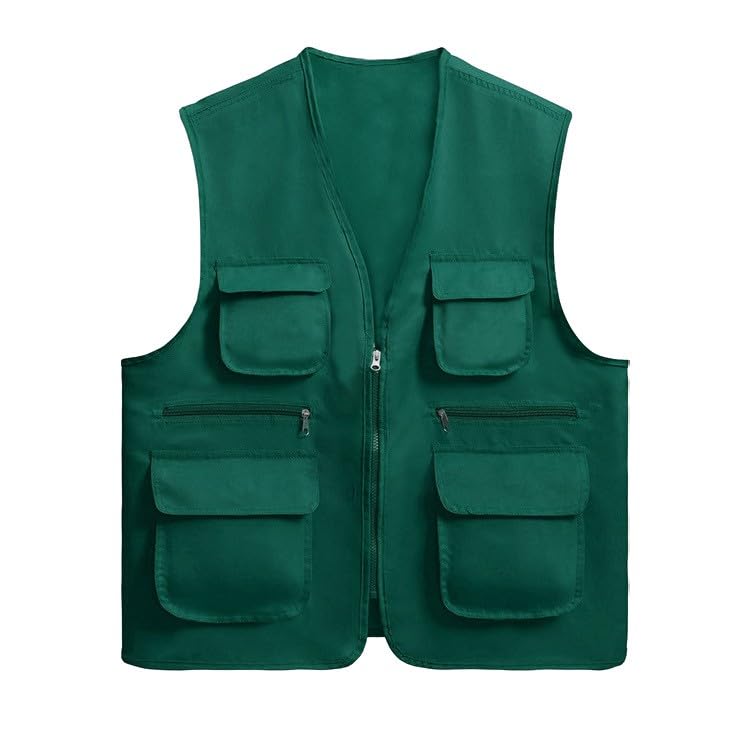 Unisex Men's Women's Lightweight Fishing Tank Vest Casual Outdoor Hiking Travel Cargo Jacket Waistcoat Multi Pockets - color: Green, size: XX-Large