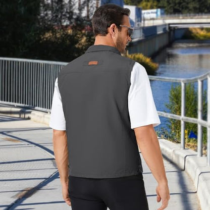 KIWI RATA Mens Casual Lightweight Outdoor Vest Summer Fishing Safari Travel Outerwear Vests Cargo Utility Jacket - color: Grey, size: Medium