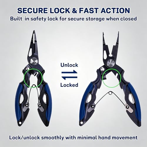 7.5" 420 Stainless Steel Fishing Pliers - Uni-Body Construction, Lightweight Corrosion-Resistant Fishing Tool with Multi-Function Jaws, Braid Cutters, Sheath, Lanyard & Carabiner (blue) - color: Blue