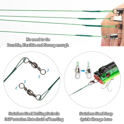 Fishing Leaders, 30pcs Stainless Steel Leader Wire Fishing Leader Line with Swivel Snaps Fishing Wire Leaders Connecting Fishing Tackle Lure or Hook for Saltwater and Freshwater - size: 7.87 inch