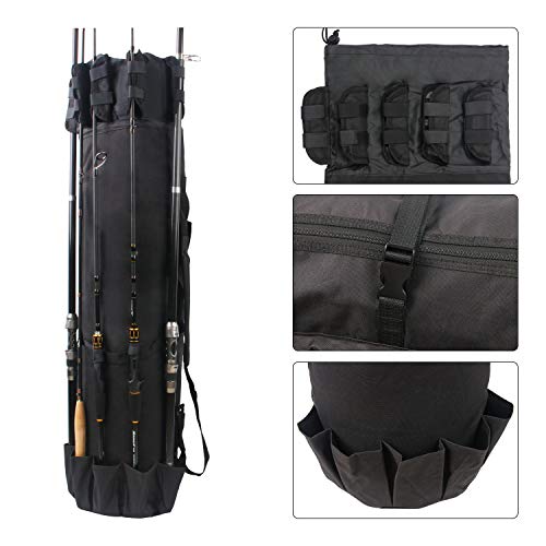 Fishing Pole Rod Holder Bags, Fishing Organizer Case Carrier Reel Pole Storage Bags Waterproof Fishing Gear Organizer Travel Carry Bags - color: Black