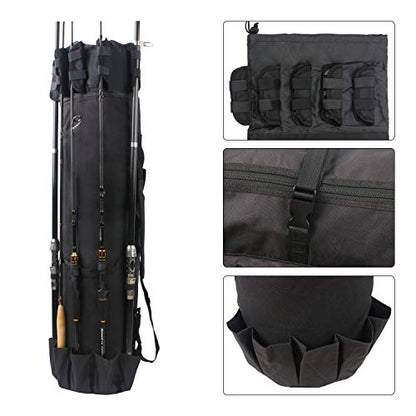 Fishing Pole Rod Holder Bags, Fishing Organizer Case Carrier Reel Pole Storage Bags Waterproof Fishing Gear Organizer Travel Carry Bags - color: Black