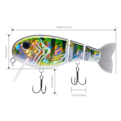 BASSROCK Topwater Fishing Lures for Bass Pike Salmon Floating Swimbait Jointed Crankbait Freshwater Saltwater 4.9in/1.76oz RK1001 - color: Natural Bluegill, size: 4.9in/1.76oz