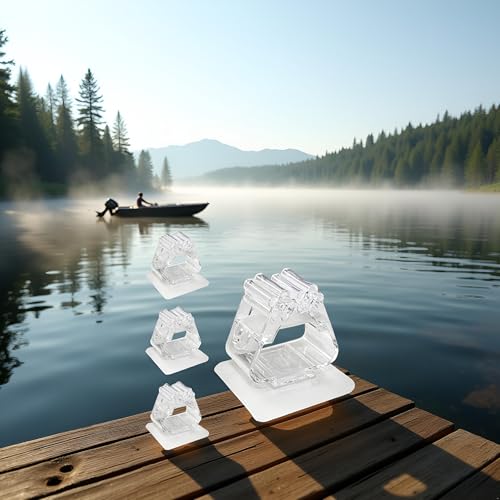 GANPUB 4Pcs Clear Fishing Rod Holder. Mounted Fishing Pole Holder, Wall-Mounted Multi-Purpose Functions, No Need to Drill Fishing Rod Rack, Can Hold any Type of Fishing Rod, Fishing Rod Holders