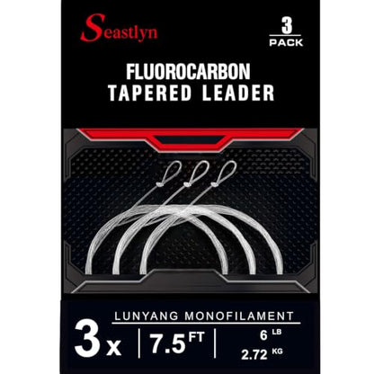 3-Pack Fluorocarbon Fishing Line Pre-Tied Loop Fly Fishing Tapered Leader 7.5FT 9FT 12FT 0X 1X 2X 3X 4X 5X 6X 7X 8-26LB - size: 7.5FT-3X