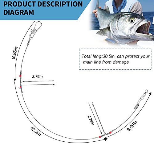 YOTO Fishing Tackle Leaders,Hi-Low Rig,Double Arms Saltwater Stainless Steel Leader with Swivels,High-Strength Fish Wire Gear Equipment, Fishing Gift - color: B1-29.5" 70lb-12pcs