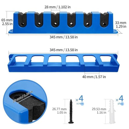 DZrudun Vertical Fishing Rod Holder for Garage Wall Mounted - 6 Rods Fishing Pole Storage Rack with Damage-Free EVA Grip, Interlocking Fishing Pole Holders for Garage Organization, Best Fish Gifts Men - style: Vertical Blue,1Pair