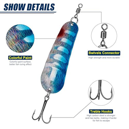 THKFISH 5pcs Saltwater Fishing Lures, Fishing Spoons with Durable Treble Hooks, Jigs Lure for Tuna Salmon Grouper, Sea Fish Jigging Lure, Trolling Spoon for Bass Fish with Tackle Box - color: 5pcs 20.7g/0.73oz