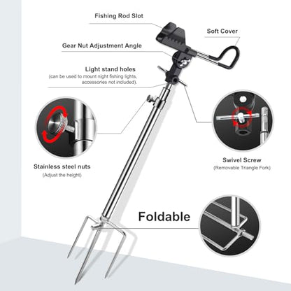 2/4 Pack Fishing Rod Holders, 360 Degree Adjustable Fishing Rod Holders for Bank Fising , Height Adjustable 25-36.6 Inch Multifunctional Stainless Steel Beach Fishing Rod Holder Fishing Gifts for Men - color: Black-2 Pack