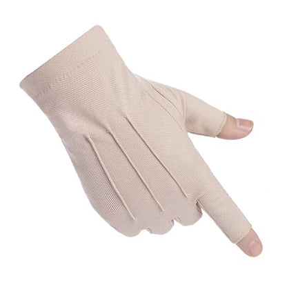 Men Summer Fingerless Gloves Lightweight Half Finger Sunblock Gloves for Outdoor Hiking Driving Cycling - color: Khaki