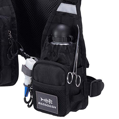 BASSDASH FV08 Ultra Lightweight Fly Fishing Vest for Men and Women Portable Chest Pack - color: Black