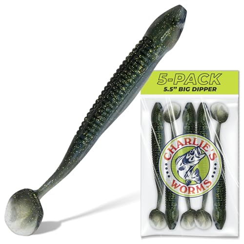 Charlie's Worms Big Dipper Scented Soft Bait for Freshwater & Saltwater Fishing, Paddle Tail Swimbait Lures, Plastic Minnows, Bass, Walleye, Trout, Snakehead, with Variety of Colors (5 Pack) - color: Big O' Shad