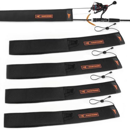 KastKing MeshGuard Rod Socks, Fishing Rod Sleeve, Neoprene Fishing Pole Sleeve, Fishing Rod Covers, Built-in Hanging Loop & Adjustable Lanyard, Fits Casting, Spinning, & Fly Rods - color: Black 4 Pcs, style: Spinning