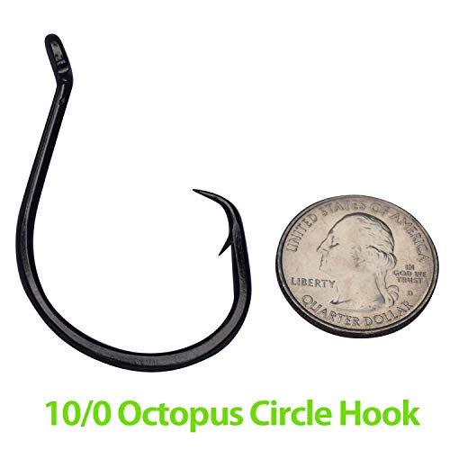 Heavyweight Catfish Hooks - Offset Octopus Circle Hooks - Pre-Tied Leaders, 5 Pack (10/0)