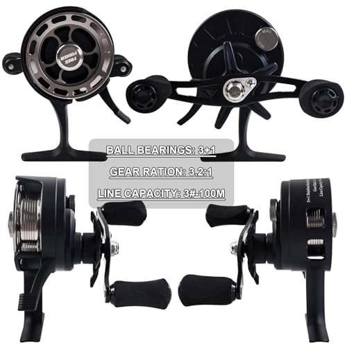 Ice Fishing Reels 3.2:1 Gear Ratio Ultra Smooth 3+1Ball Bearings Strength CNC-machined Aluminum Inline Ice Fishing Reel with Left/Right Hand Retrieve - color: Black-Left Hand Retreive