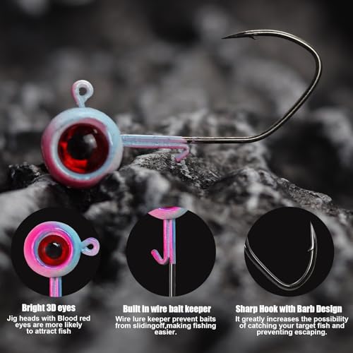 Painted Crappie Jig Heads 3D Eyes Fishing Hooks with Wire Keeper Lures for Crappie Panfish Bass Fishing Jig Hooks Assortment 1/16 oz 1/8 oz 3/16oz 3/8 oz 1/4 oz - size: 1/4 oz - 25 pcs