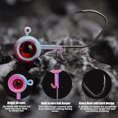 Painted Crappie Jig Heads 3D Eyes Fishing Hooks with Wire Keeper Lures for Crappie Panfish Bass Fishing Jig Hooks Assortment 1/16 oz 1/8 oz 3/16oz 3/8 oz 1/4 oz - size: 3/16 oz - 25 pcs