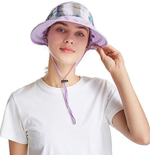icolor Women Sun Hat UPF 50+ Sun Protection Hat Summer Outdoor Neck Shield Flap Visor Hat Ponytail Hats Wide Brim Beach Hat - color: Lightpurple