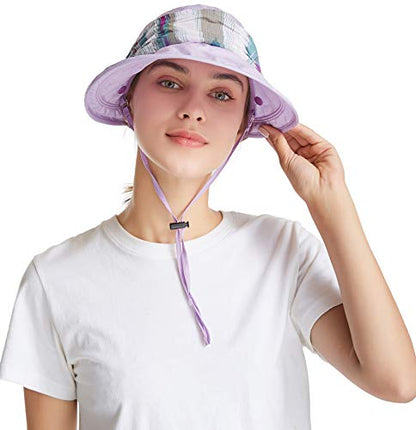 icolor Women Sun Hat UPF 50+ Sun Protection Hat Summer Outdoor Neck Shield Flap Visor Hat Ponytail Hats Wide Brim Beach Hat - color: Lightpurple
